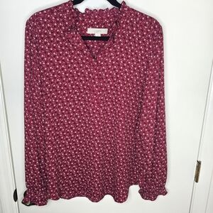 LOFT Women's Red Floral Blouse XL